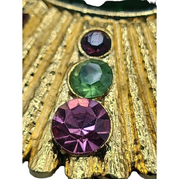 Designer High End Colorful Brooch Gold Tone Molded Glass Rhinestones - Picture 11 of 13